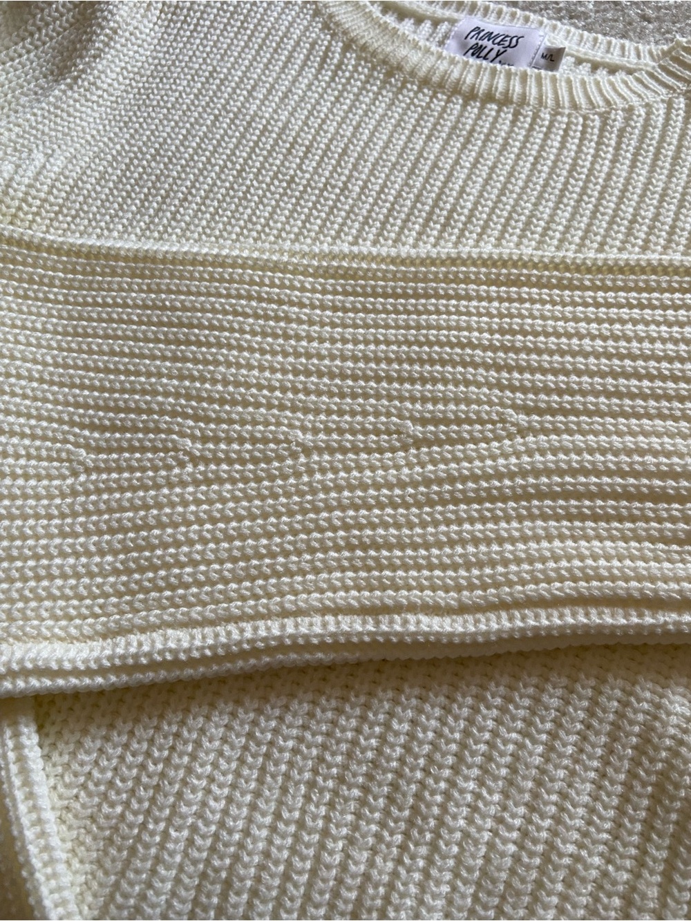 Princess Polly Cream Ribbed Bell sleeve Cropped Sweater - Picture 3 of 4